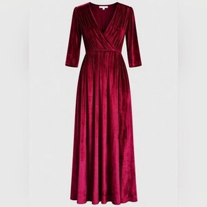 3X Baltic Born Sofia Velvet Maxi Faux Wrap V-neck 1/2 Sleeve Formal Elegant Red